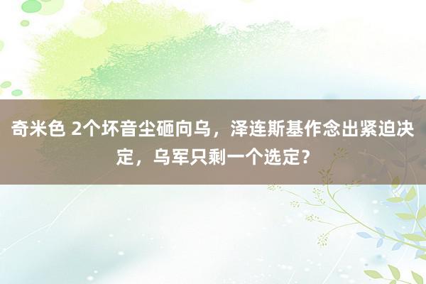 奇米色 2个坏音尘砸向乌，泽连斯基作念出紧迫决定，乌军只剩一个选定？