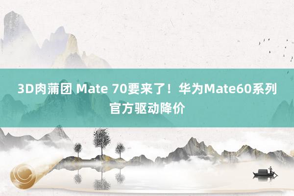 3D肉蒲团 Mate 70要来了！华为Mate60系列官方驱动降价